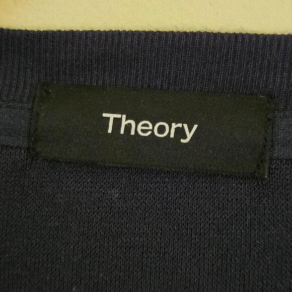 Theory Long Sleeve Tee Shirt Navy Recycled Polyester Blend Size L - Picture 4 of 6